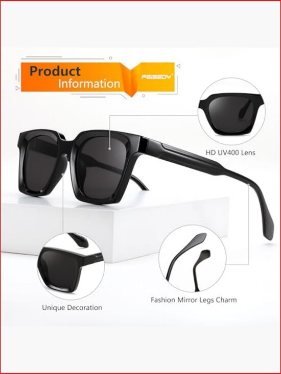 Retro Square Sunglasses Unisex Rectangle Thick Frame UV400 Protection Plastic main image 5